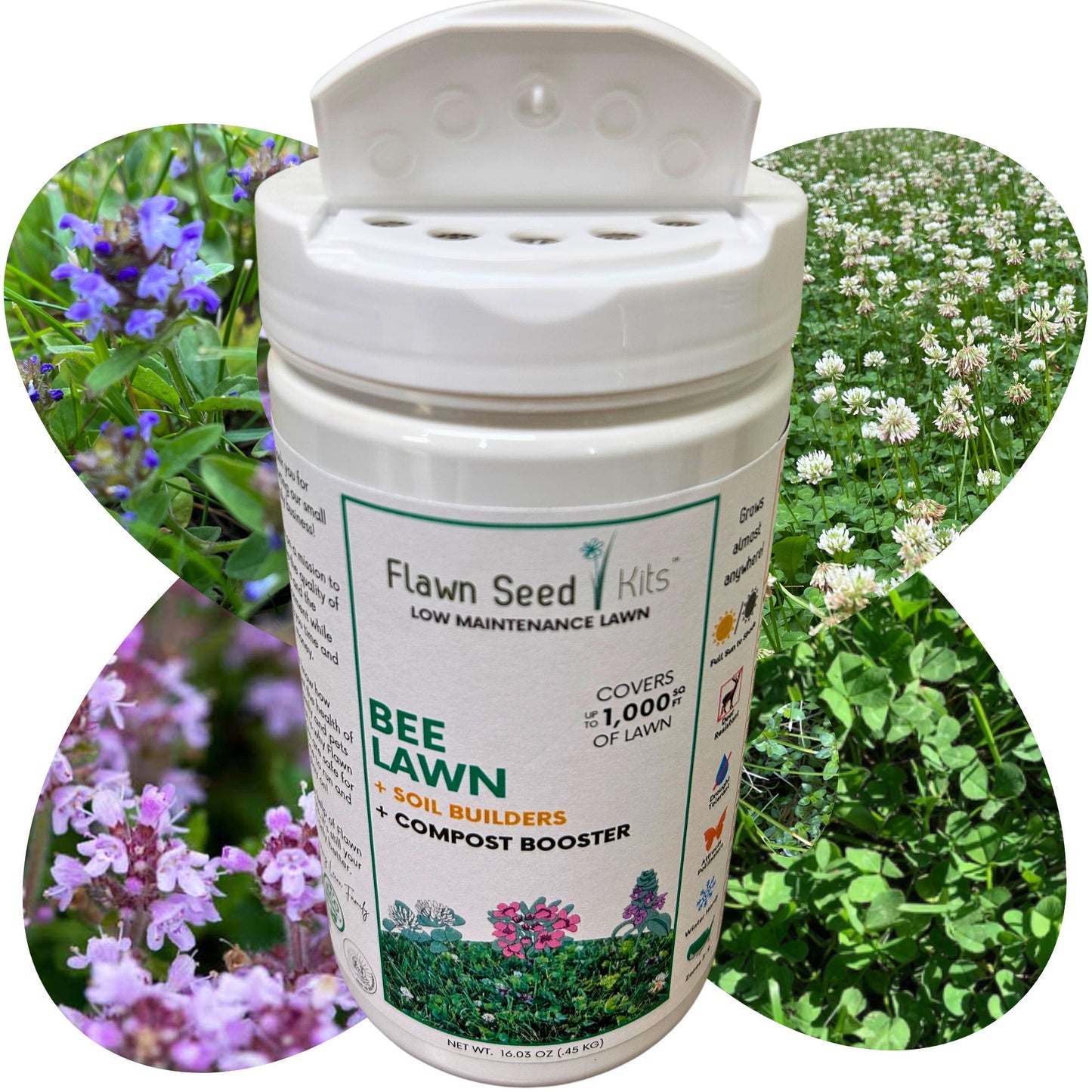 Flowering Lawn Bee Lawn Kit 1000sqft 16oz Shaker