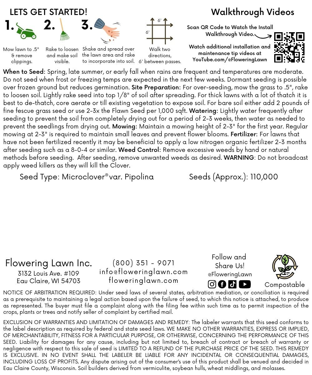 Flowering Lawn Micro Clover Seed 1000sqft