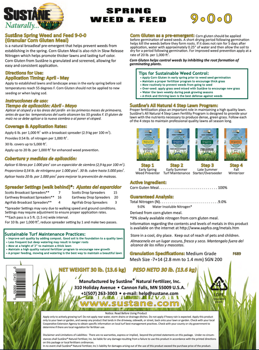 Sustane Lawn Step 1 Spring Weed & Feed 30lb Corn Gluten