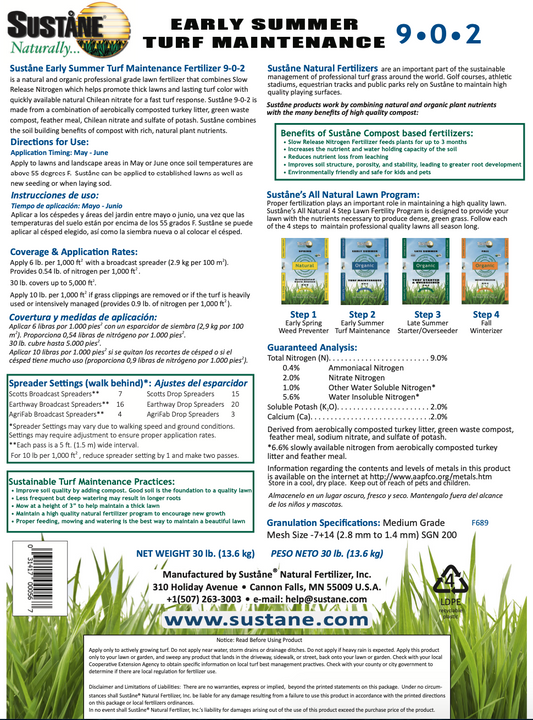 Sustane Lawn Step 2 Early Summer 30lb 9-0-2
