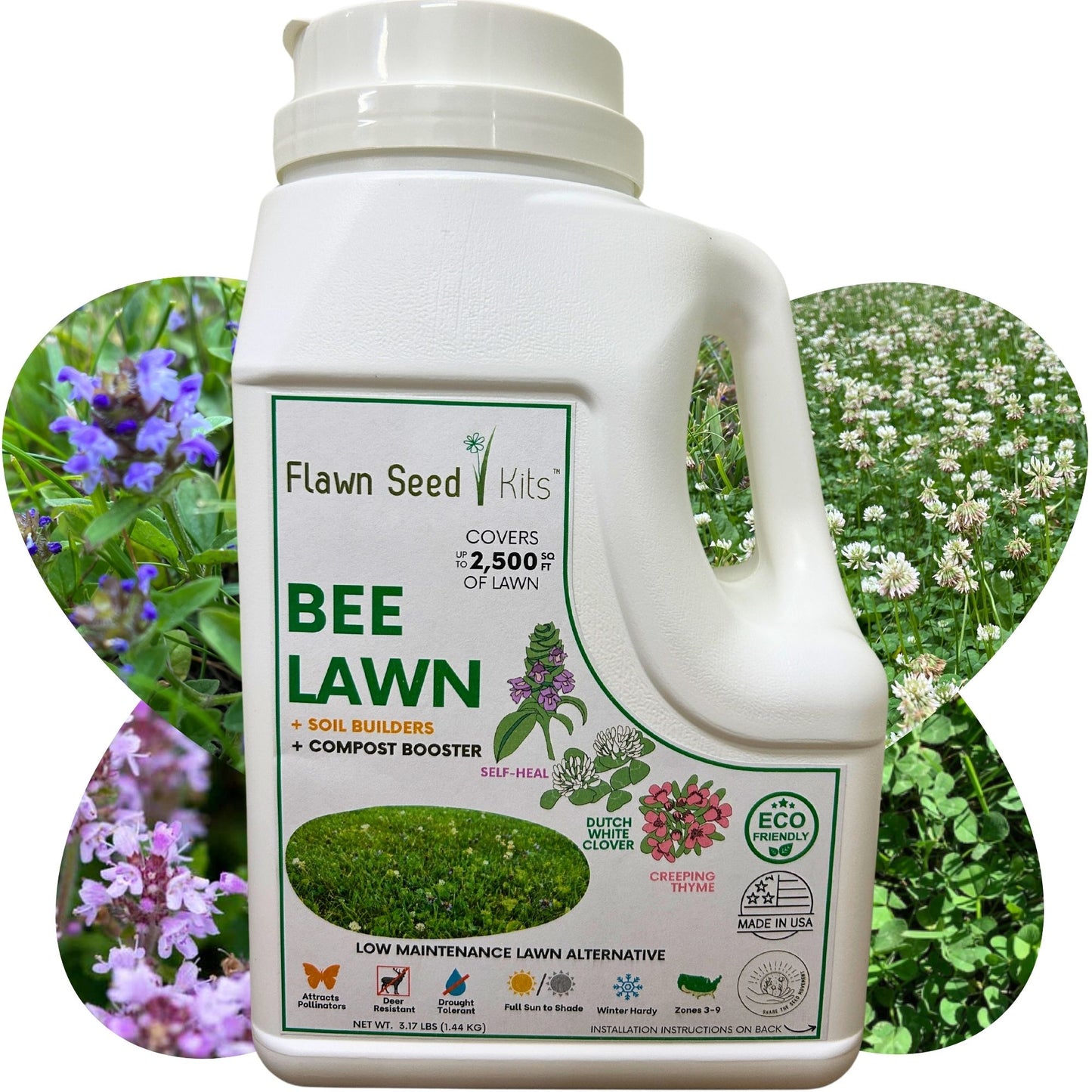 Flowering Lawn Bee Lawn Kit 2500sqft 164oz Shaker Jug